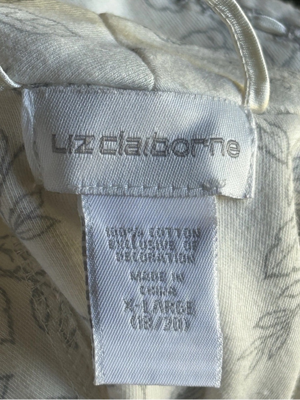 LIZ CLAIBORNE 100% Cotton Robe XL 18/20 Ivory Gray Floral Wrap Styling Excellent - Picture 11 of 13